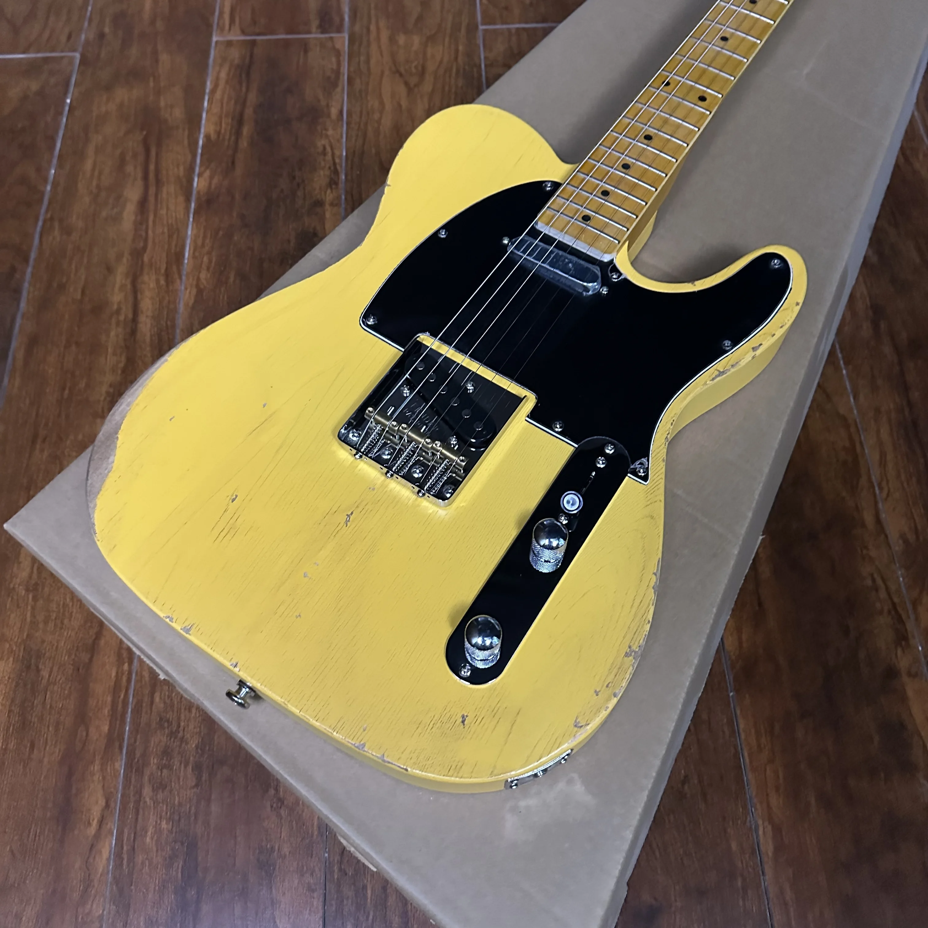 Relic yellow 6-string TL electric guitar maple neck SS pickup fixed bridge