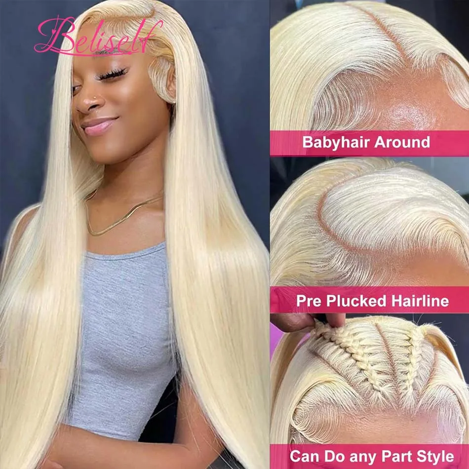 613 Blonde Lace Front Human Hair Wigs Straight Brazilian Hair 13x6 HD Lace Frontal Wigs 250 Density Lace Closure Wig Beliself