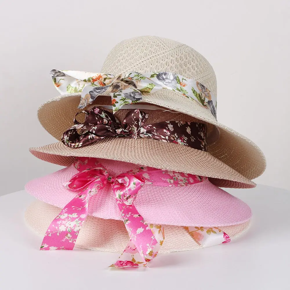 Women Travel Wide Brim UV Protection Sun Visor Cap Straw Hat Beach Hat