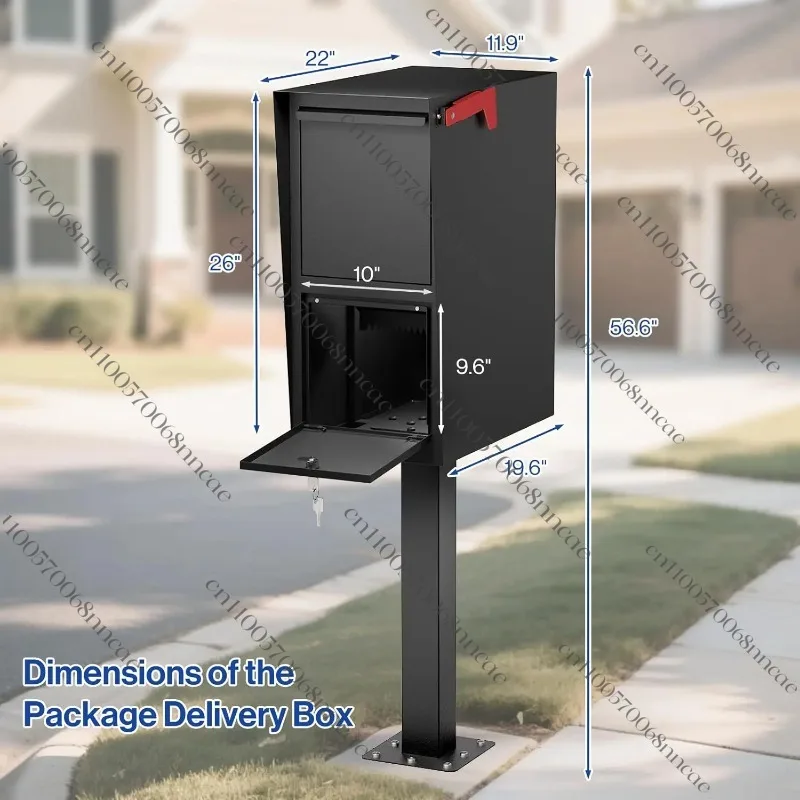 【Hot Item】Locking Curbside Mailbox Secure Package Drop In-Ground Post Base Plate Residential Weekend-Away Design Black Custom