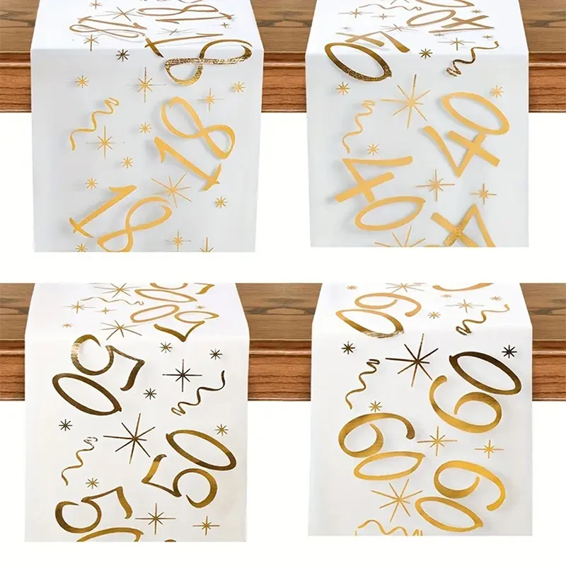 Chemin de table décoratif pour anniversaires 20, 30, 60 ans, et pour les anniversaires 18, 40, 50, 70 ans, Fournitures de fête, Rouleau de chemin de table doré de 3m, Décoration d'anniversaire