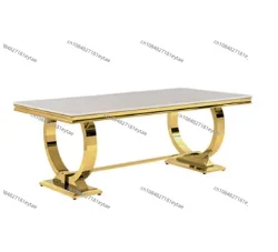 Mirror Furniture 6 Seats  Table Elegant Restaurant Suite Gold Marble Deluxe Glass Dining Table Set