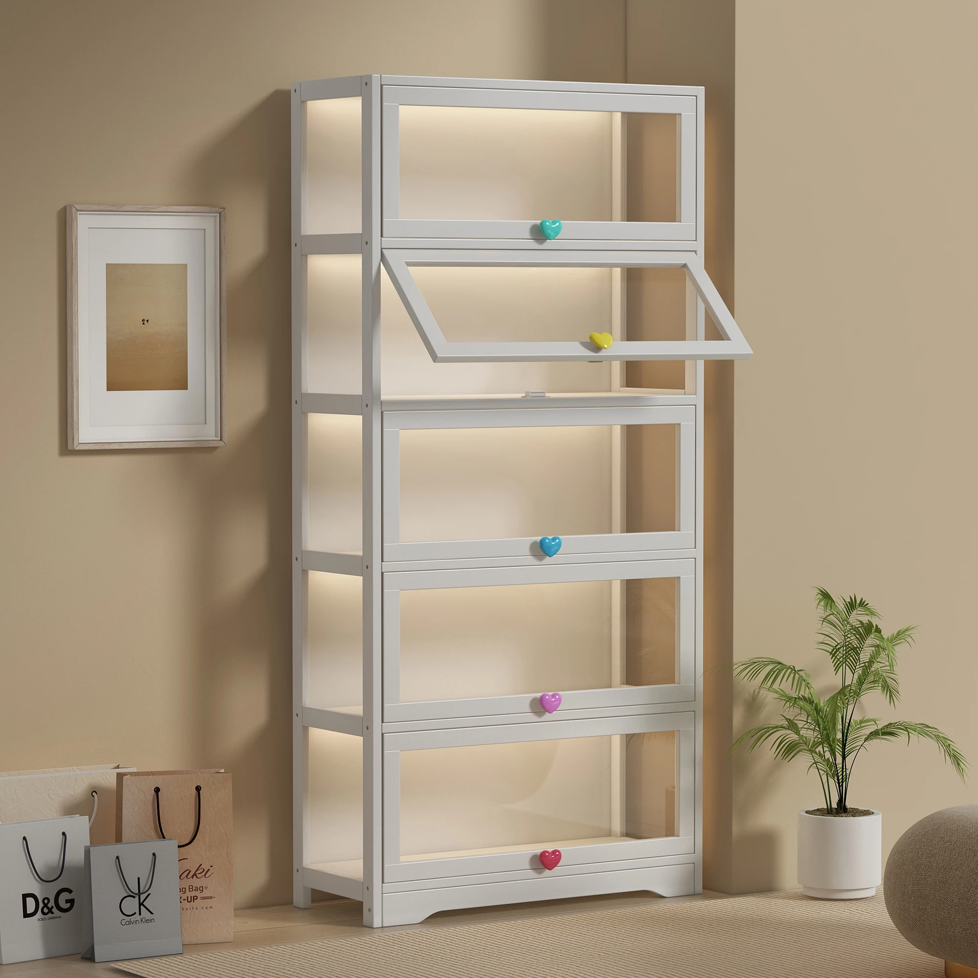 Acrylic figure display cabinet with lamp transparent dustproof doll toy storage display rack building block blind box display