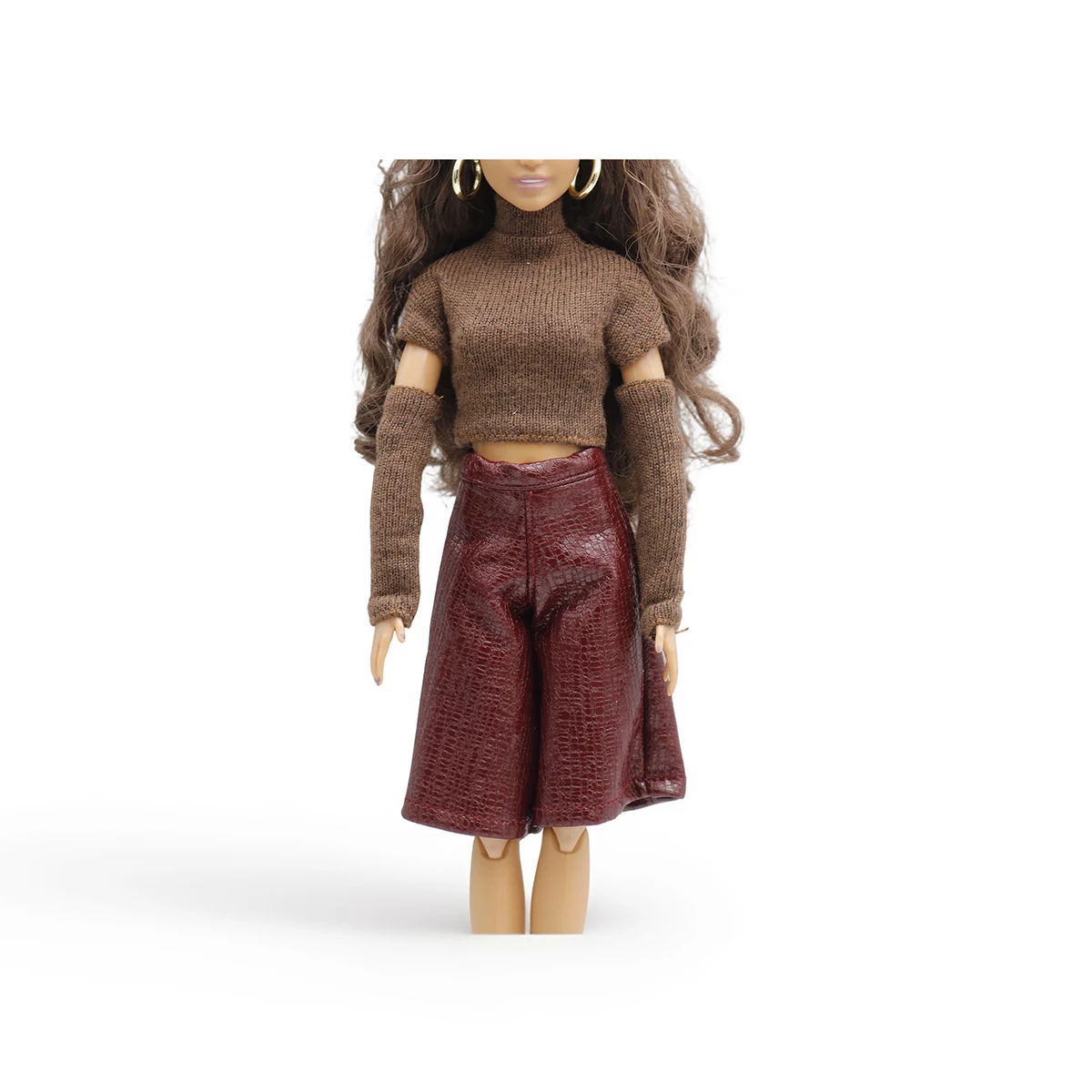29cm Fashion Doll Clothes for Barbie Doll Knitted Turtleneck Crop Top with Arm Sleeves PU Leather Shorts Skirt Outfits view 6