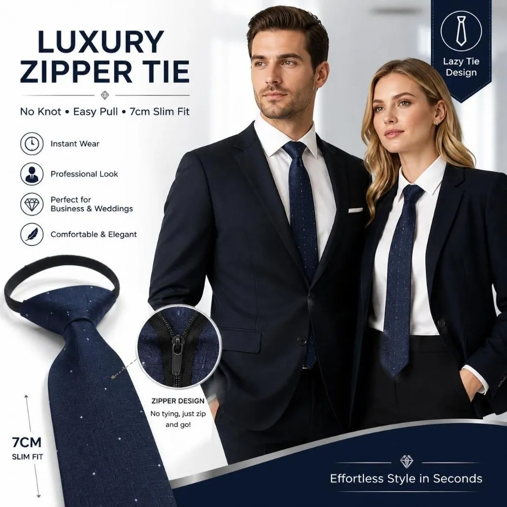 No-Tie Easy Zipper Tie with Elastic Band 7cm Width Easy Pull Lazy Tie Plaid Multi-Color Business Casual Tie Formal Office