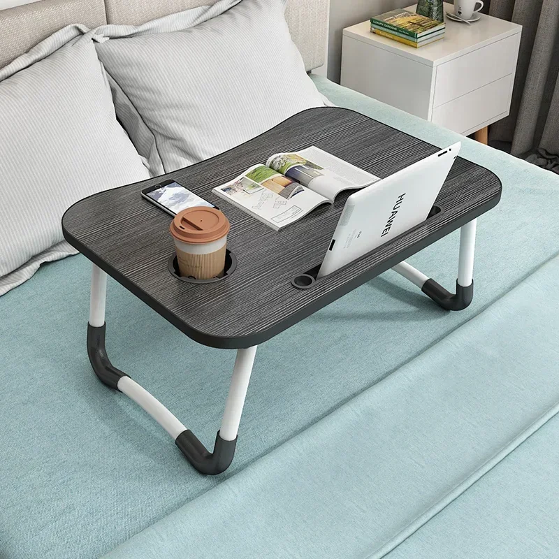 

-Simple Wooden Foldable Laptop Table Portable Writing Desk Student Dormitory Bedroom Lazy Table Laptop Stand Bedroom Furniture
