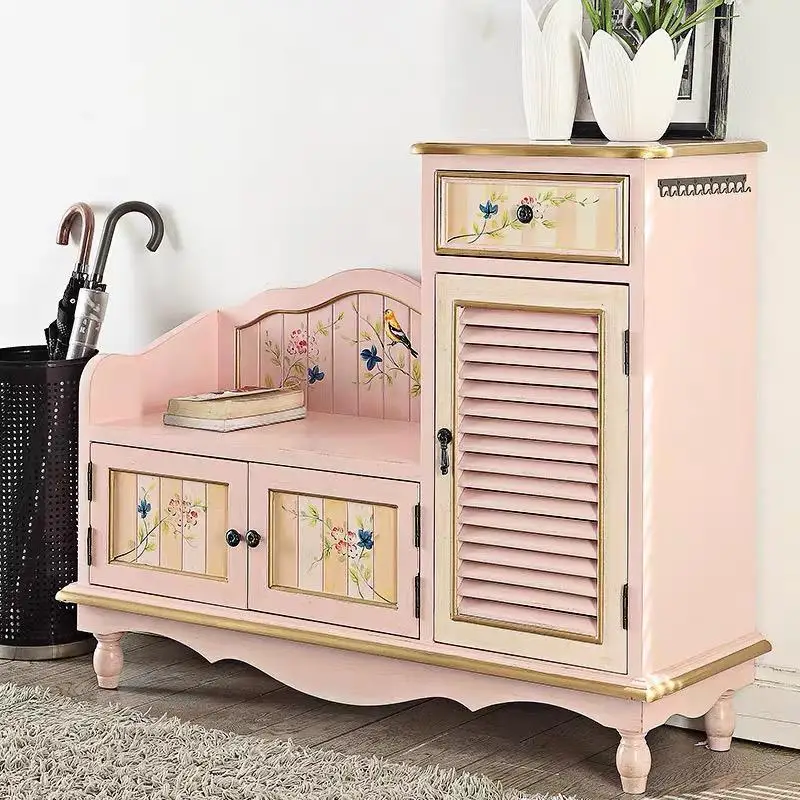 American shoe changing stool, storage painted shoe cabinet, household integrated entrance shutter multi-functional shoe stool