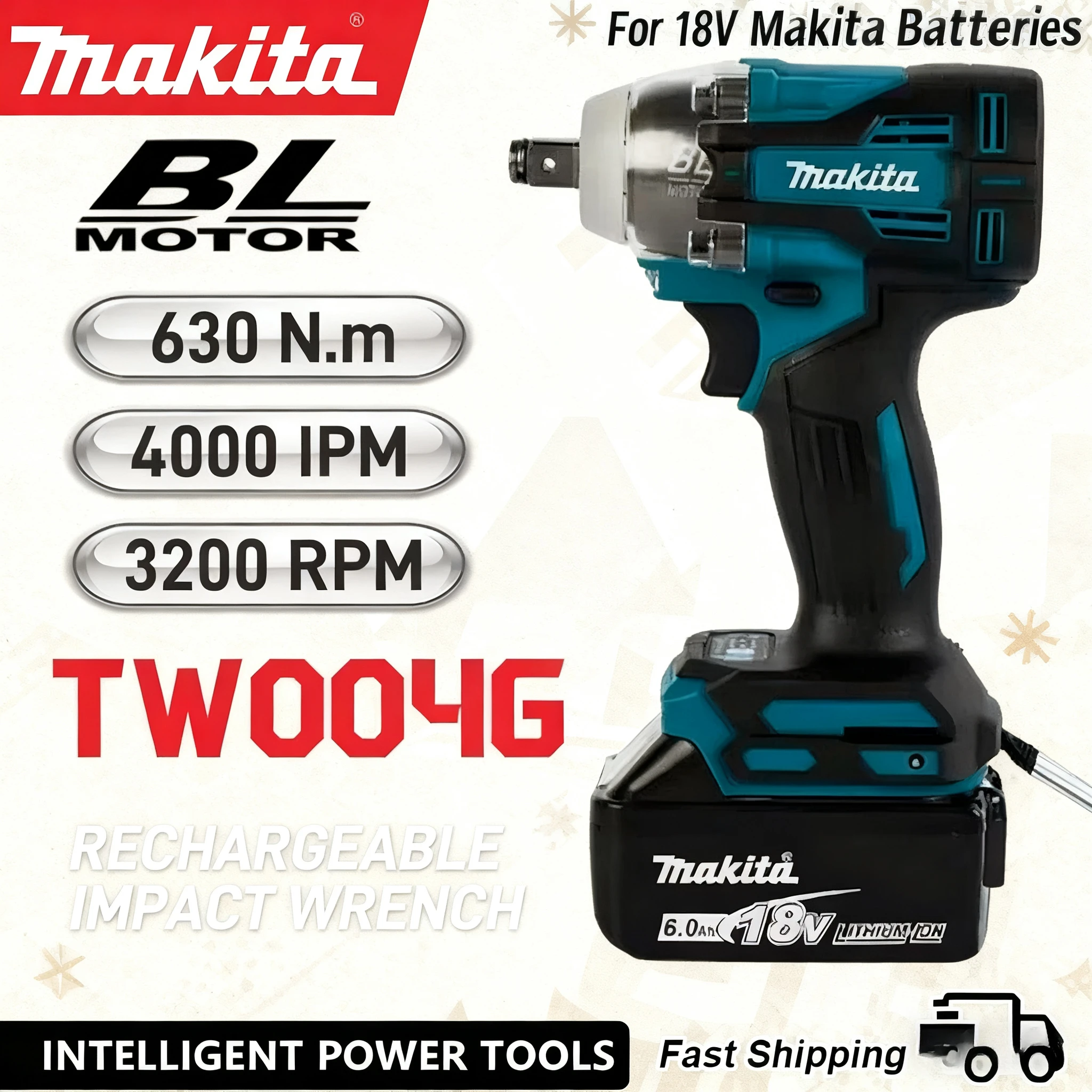 

Makita TW004G For 18V Battery 630N.m Electric Screwdriver Rechargable Drill Driver Brushless Cordless Screwdriver Machine