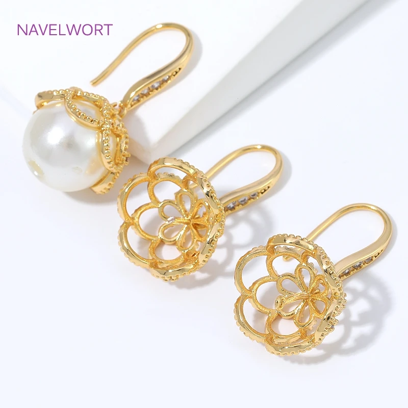 18K Gold Plated Brass Earring Clasps Hooks With Pearl Mounting Accessories,Earwires Fasteners,DIY Earring Making Supplies