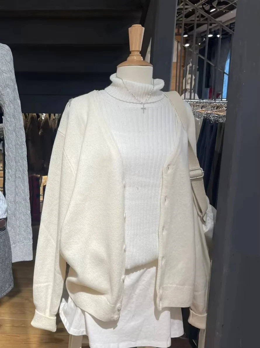 

Beige Knit Twist Sweater Coat Women Autumn Casual Slim Cotton V-neck Button Casual Jumper Tops Preppy Style Chic Sweet Cardigan