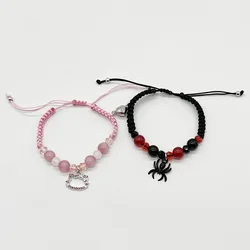 2PCS/set Gothic Spider Bat Cat Friendship Bracelets Best Friend Bff Magnet Heart Goth Matching Rope Chain Bracelets Y2K Jewelry