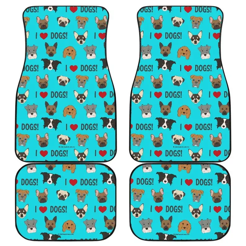 

I Love Dogs Spring Collection (FPD Cyan) Car Floor Mats Set (2 x Front, 2 x Back) - Great Gift For Dog Lovers