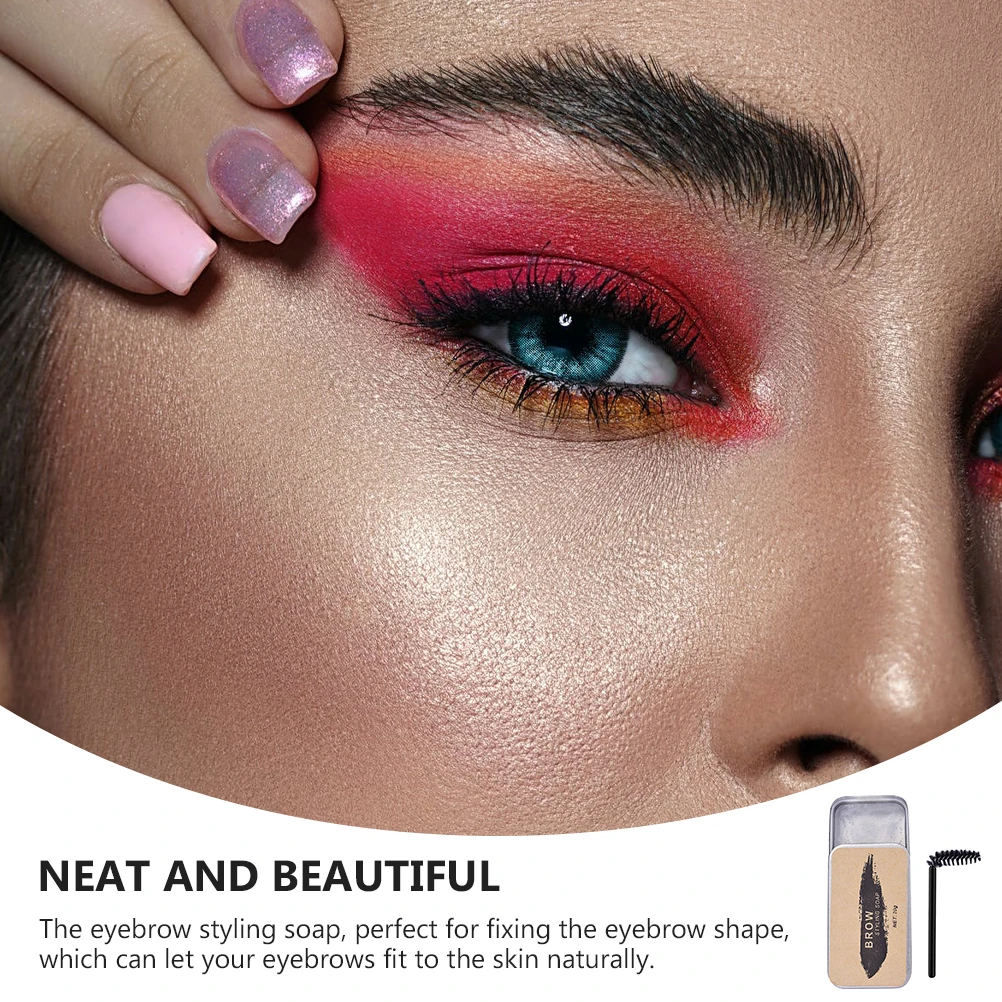 

2Sets Eyebrow Styling Soap Stainless Steel Storage Box Eyebrow Soap Kit Natural Long- Styling Pomade Portable Brow