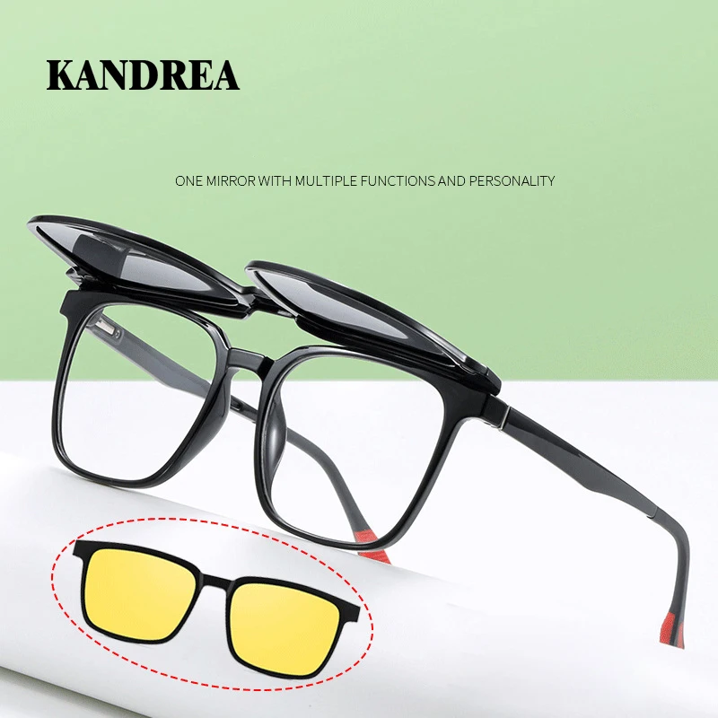 KANDREA Fashion Magnetic Clip on Optical Myopia Glasses For Men Women Polarized Sunglasses Prescription Reading Glasses TJ2190