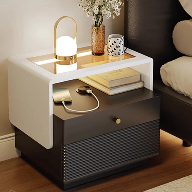 

Storage White Nightstands Knob Bedroom Drawer Charging Nightstand Makeup Glass Armoires De Chambre Furniture Accessories