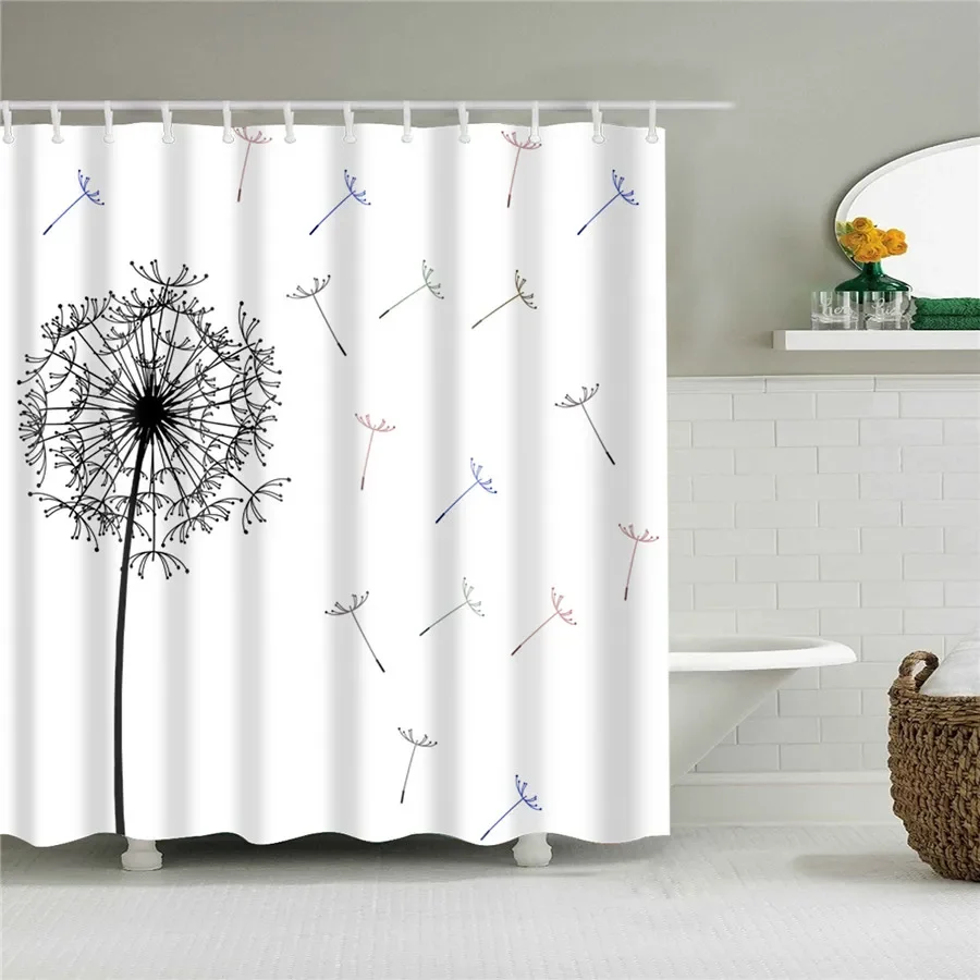 Flower Dandelion Red Rose Small Fresh Shower Curtains Bathroom Curtain Set Frabic Waterproof Polyester Bathroom Decor with Hooks