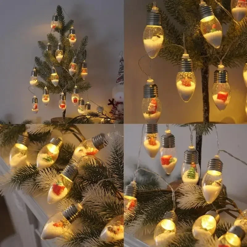 Guirxiété lumineuse LED Père Noël, arbre de Noël, poupées bonhomme de neige avec boîte à piles, USB, mini lampes solaires décoratives, lumières de cour