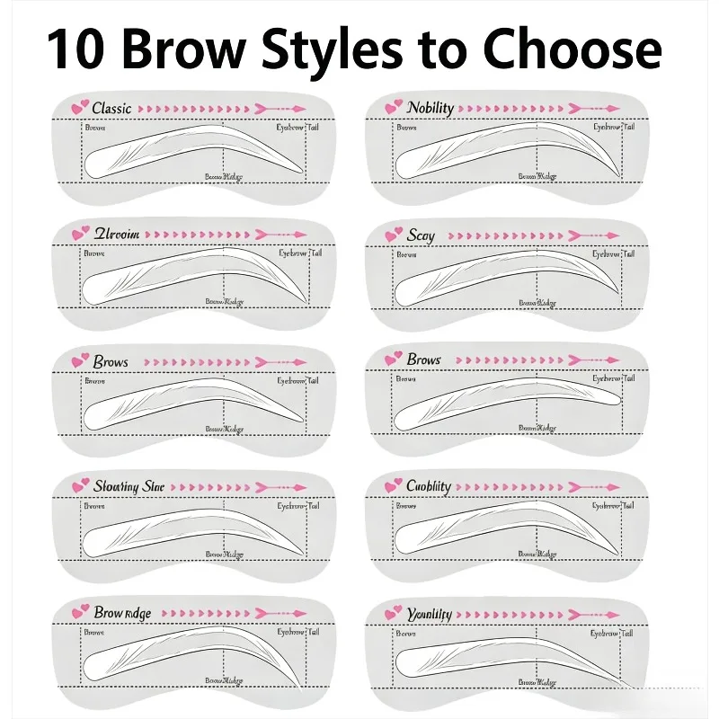10 Pcs Reusable Eyebrow Stencils Template Shaper Tool Portable Brow Makeup Aid Tool