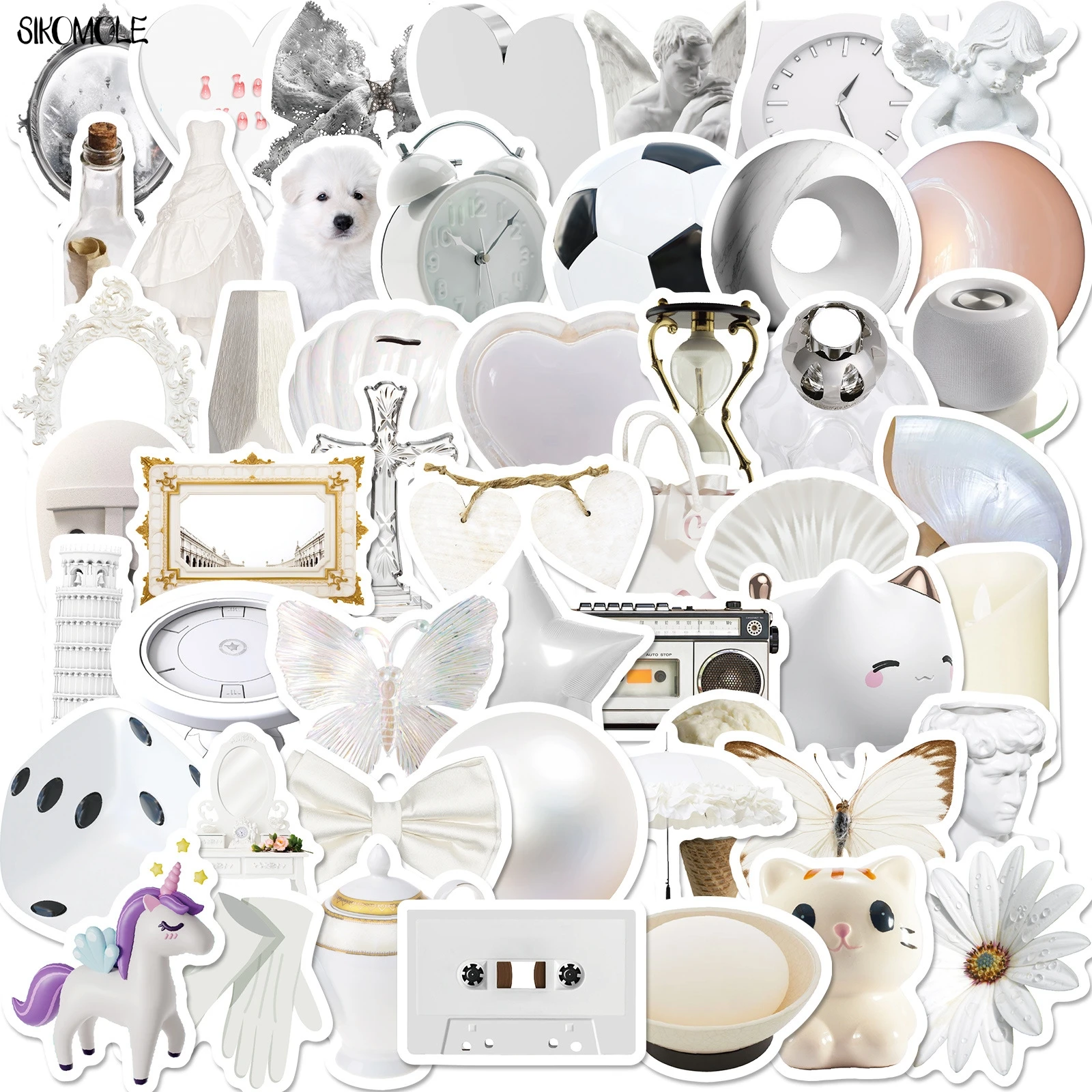 10/30/50PCS 귀여운 흰색 항목 스티커 INS 홈 장식 Kawaii 미적 DIY 아이 여행 수하물 냉장고 데칼 낙서 스티커 팩