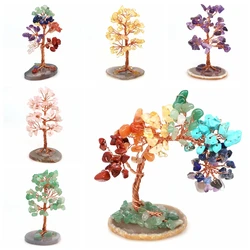 Money Tree Natural Crystal Healing Stone Agate Base Reiki Quartz Gemstones Copper Wire Wrapped Plant Crafts Feng Shui Home Decor