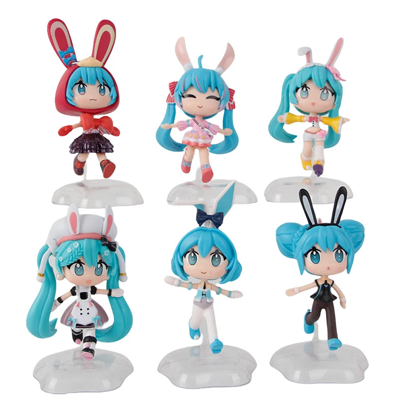 6-teiliges Set Hatsune Miku Anime Hasenohren-Design Actionfiguren Dekoration Statue Sammlung Cartoon-Modell Puppe Spielzeug Fan-Geschenk