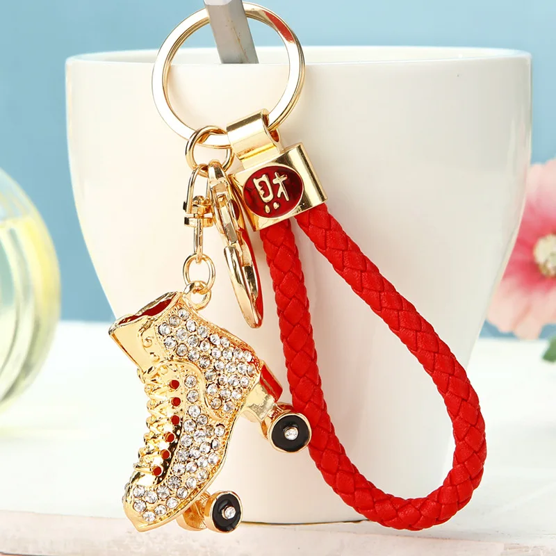 Fashion Crystal Roller Skating Shoes Shape Keychain for Female Car keyrings Women's bags Pendants Accessories Men Jewelry 2025