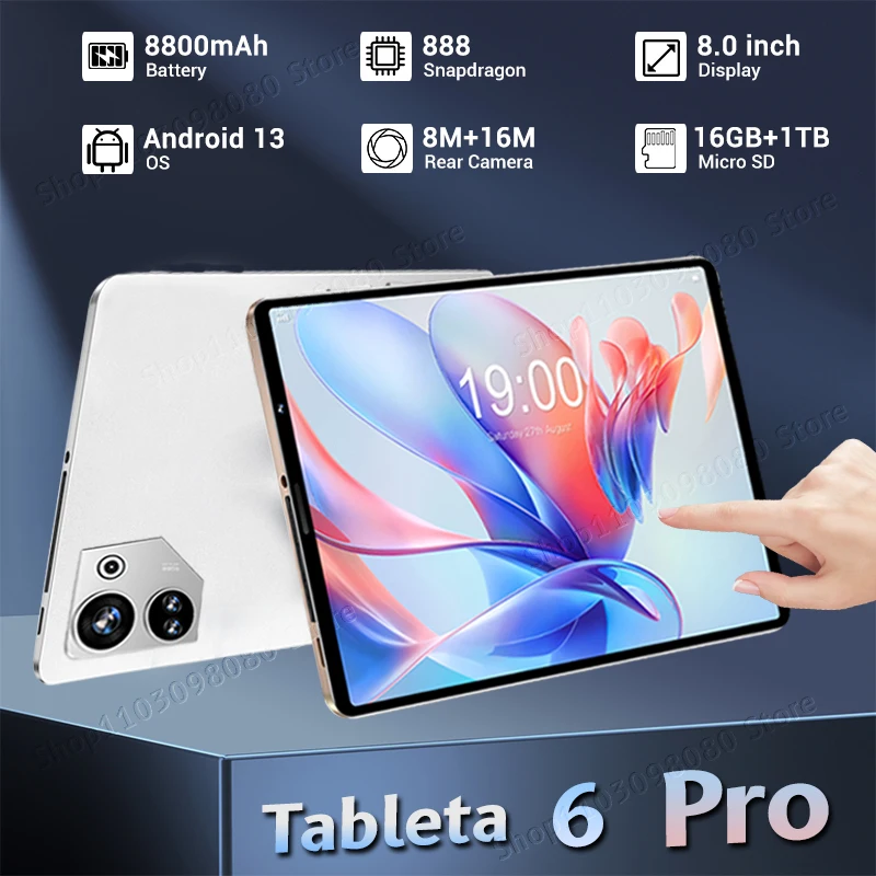 듀얼 SIM 와이파이 블루투스 태블릿 PC, 안드로이드 13, 8800mah, 16GB + 1TB, 6 프로, 글로벌 정품 패드, 신제품 