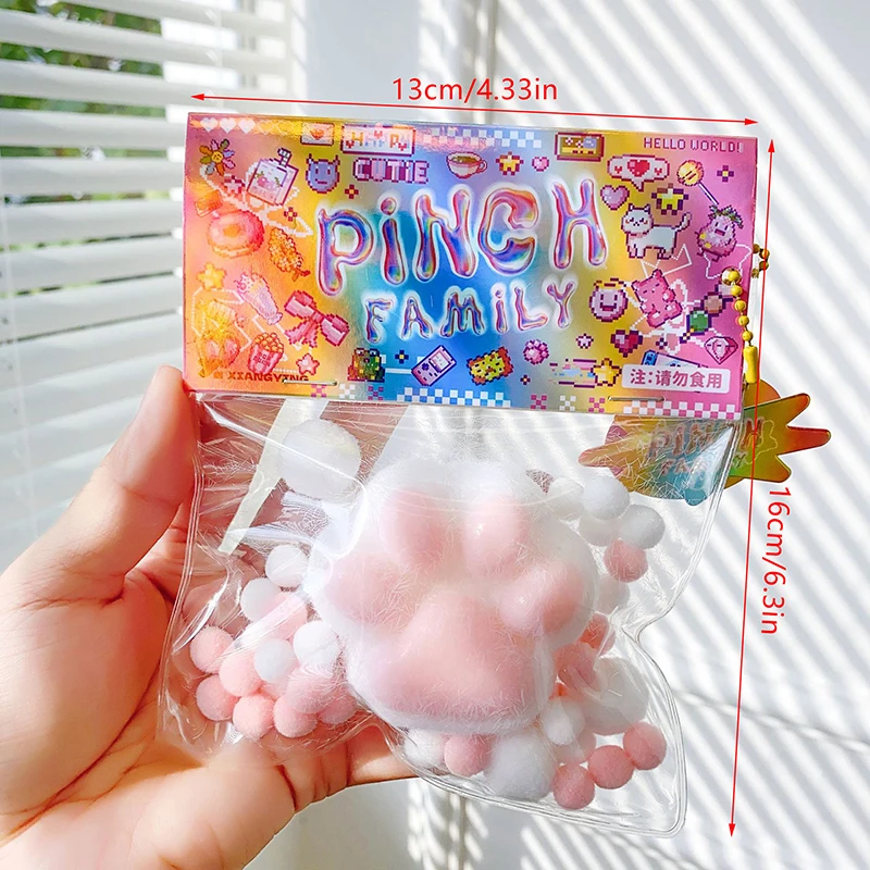 Fidget Toy Mini Squishy Toys Kawaii Plush Cat Paw Transparent Cube Stress Relief Squeeze Toy for The Guests At The Party