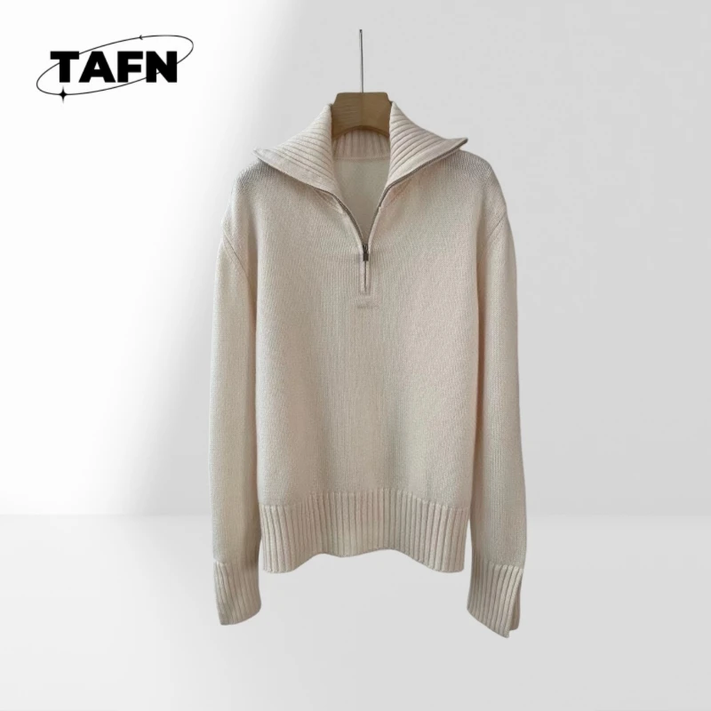 25 Europejski styl kaszmirowy ciepły luksusowy damski sweter uliczny kołnierzyki wyglądają dobrze trend przepływ komfortowy prosty gruby A25050