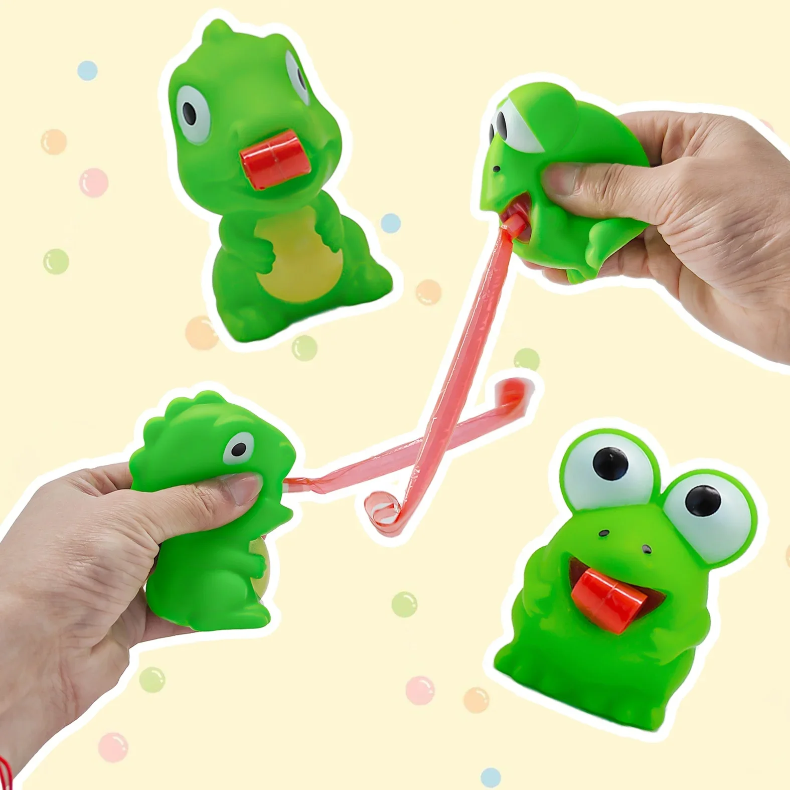 Novelty Frog Dinosaur Tongue Out Squeeze Toys Funny Sensory Fidget Stress Relief Toys for Office Home Teens Adults Cat Fun Gifts - Detail 1