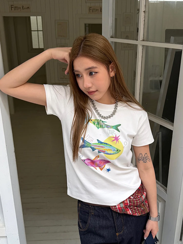 Tonngirls Harajuku Print T-Shirt Damen Koreanischer Stil Kurzarm-T-Shirt Y2k Japanische Vintage-Grafik-Tops Ästhetisches 2000er-T-Shirt – Detail 5