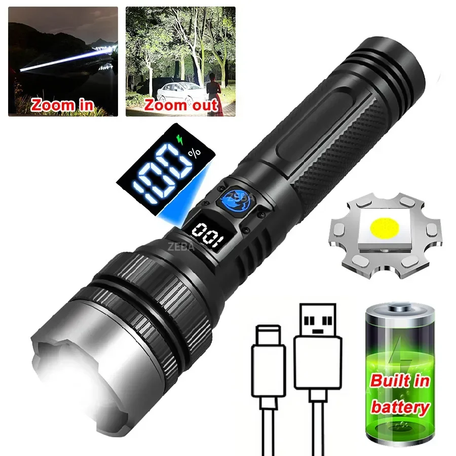 Outdoor Ultra-Bright High-Power LED Flashlight, Long-Range Tactical Flashlight, Type-C USB Rechargeable Portable Lighting Lamp