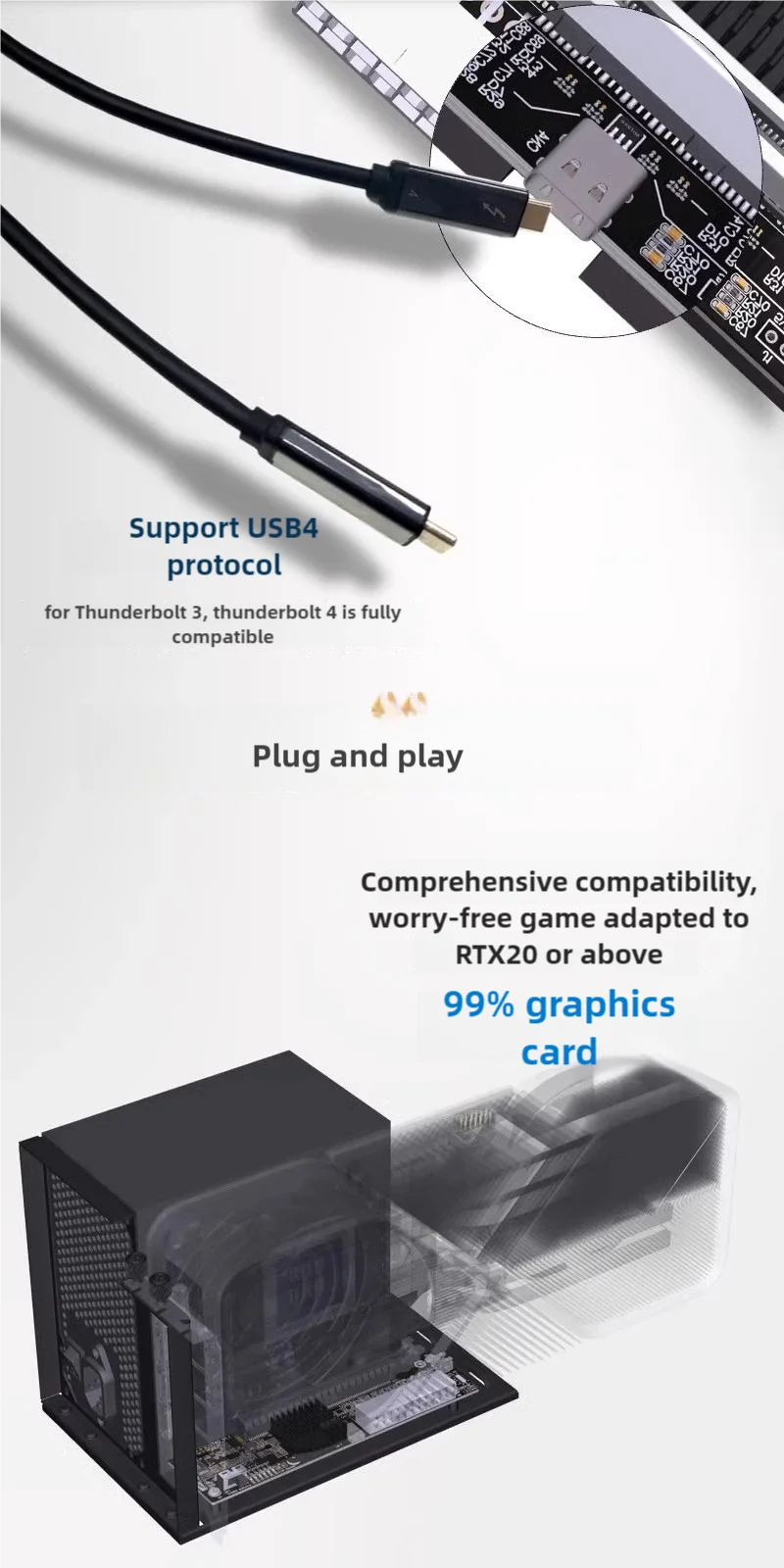 ADT UT4G adaptateur eGPU externe USB4/pour Thunderbolt TB3/TB4