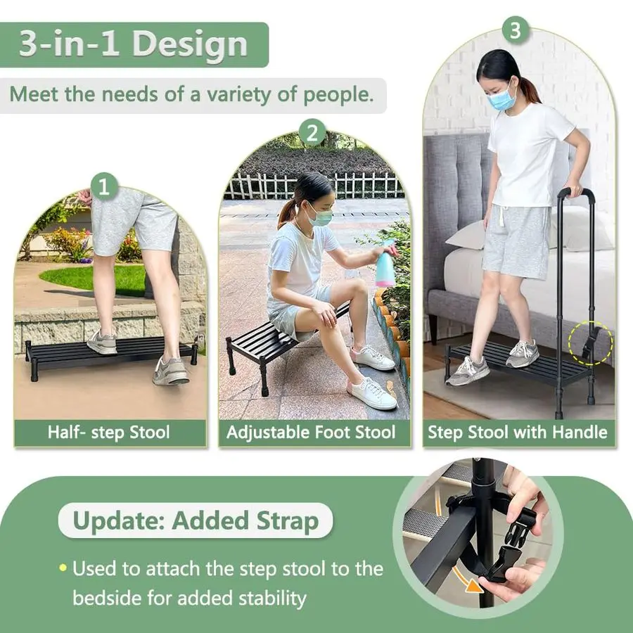 خطوات للأسرة العالية للبالغين، مقعد طبي بجانب السرير مع مقبض لكبار السن، مقعد معدني شديد التحمل للمعاقين في السرير #4