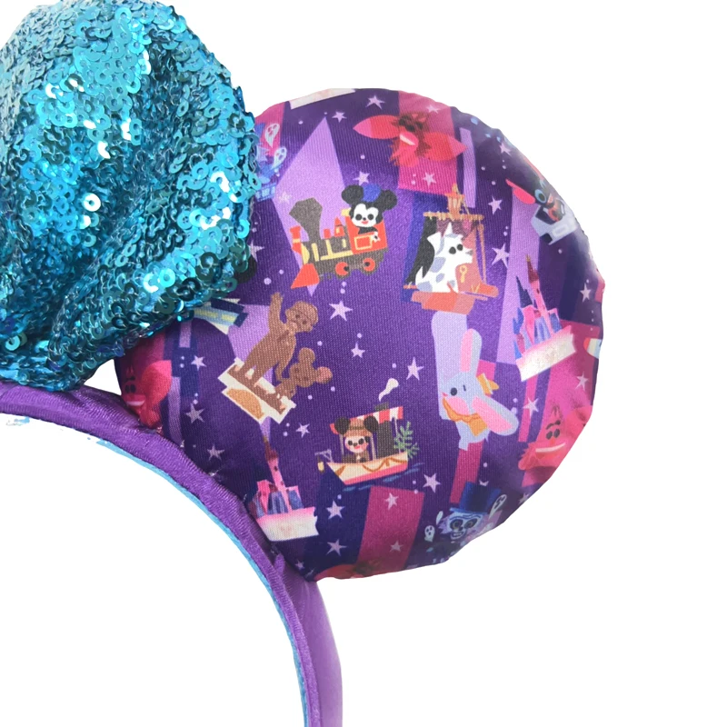 Disney Tinker Bell Mickey Mouse Headband Cartoon Ears Sequin Bow Metal Emblem Adults/Children Purple Disneyland Kids Gift