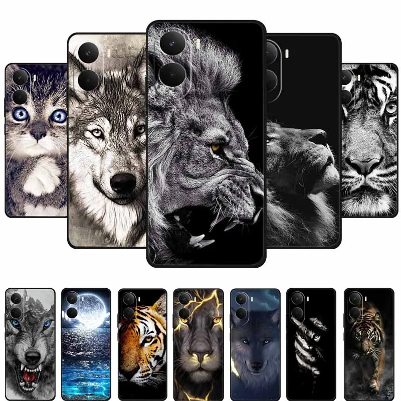 Casing Xiaomi Poco M7 4G 6.9" Serigala Singa Harimau Hitam Silikon Lembut untuk Xiaomi Poco M7 Penutup Belakang M 7 Coque Capa