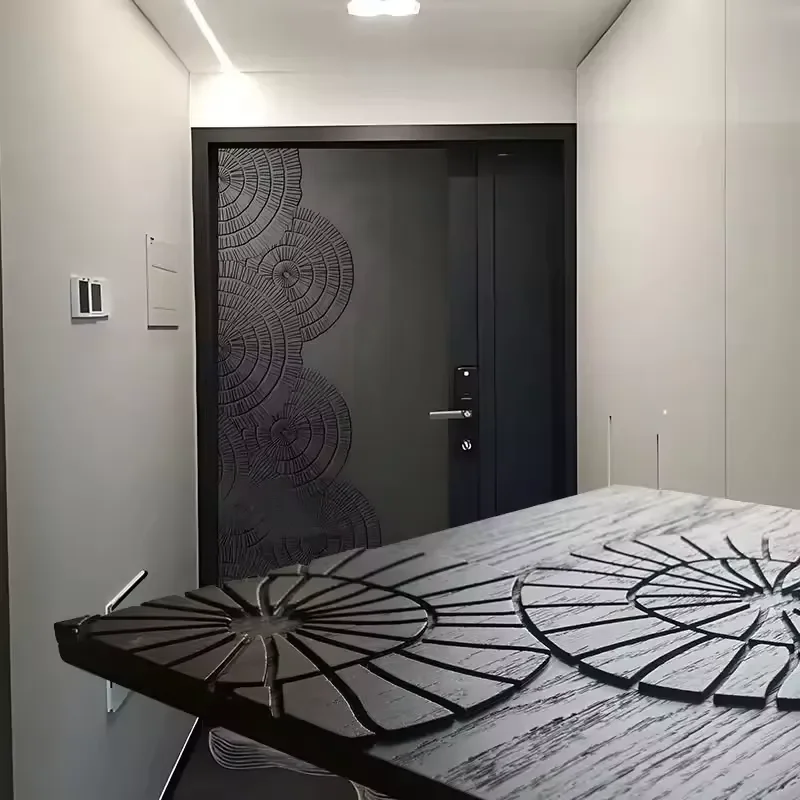 Modern 3D Radial Carved Solid Wood Door | Custom Minimalist Interior Wooden Door for Living Room Dining & Hotel