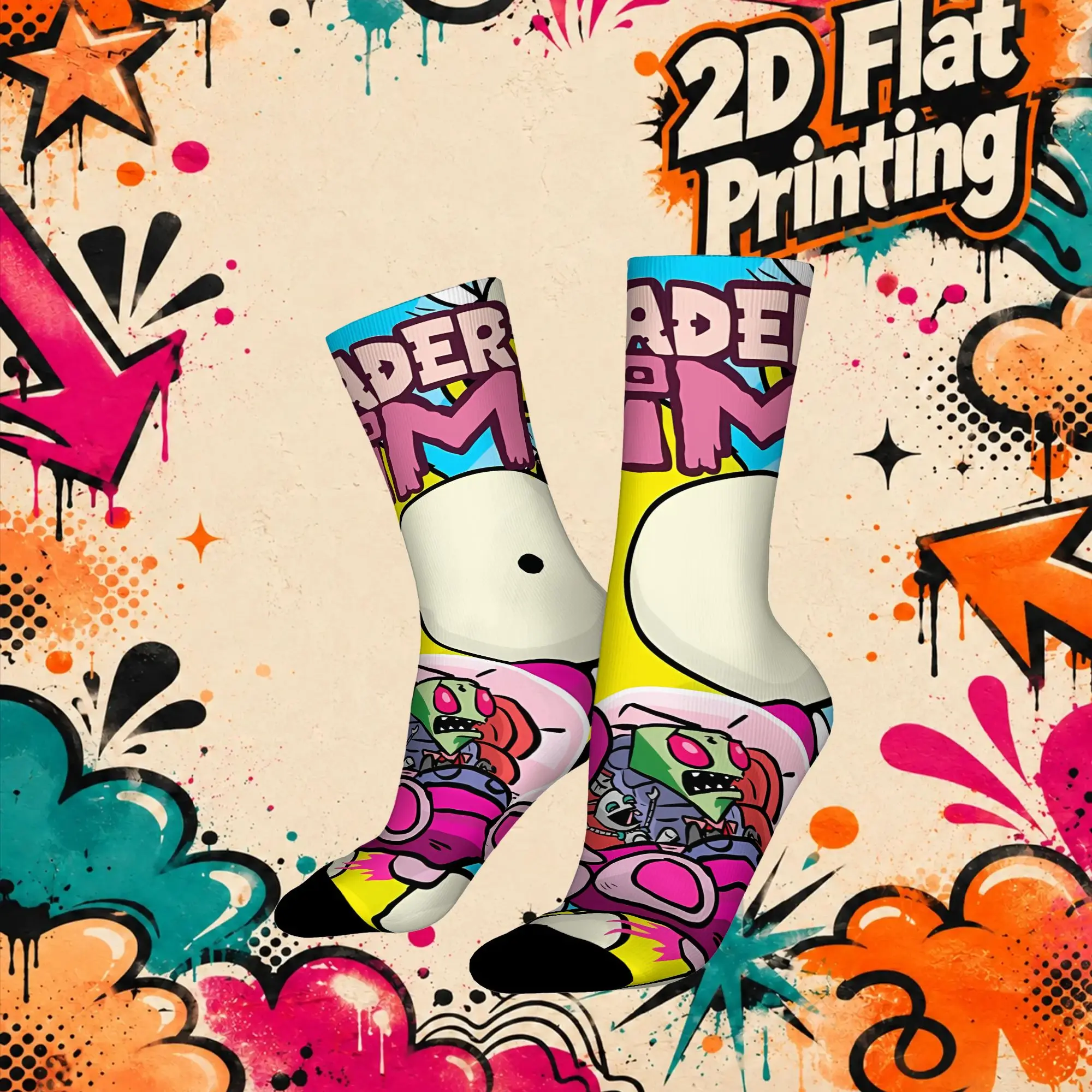 Invader Zim Anime Outdoor Men's  Mid-calf Winter Socks Unisex Suitable Crew Sock Cycling Socks
