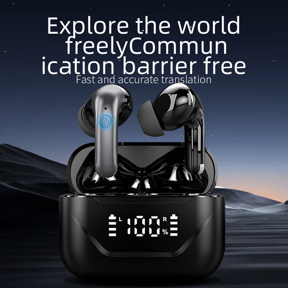 

1x Language Translator Earbuds Smart 144 Languages Real-time Translation High Accuracy Wireless Two Way Translator Device BT 5.4