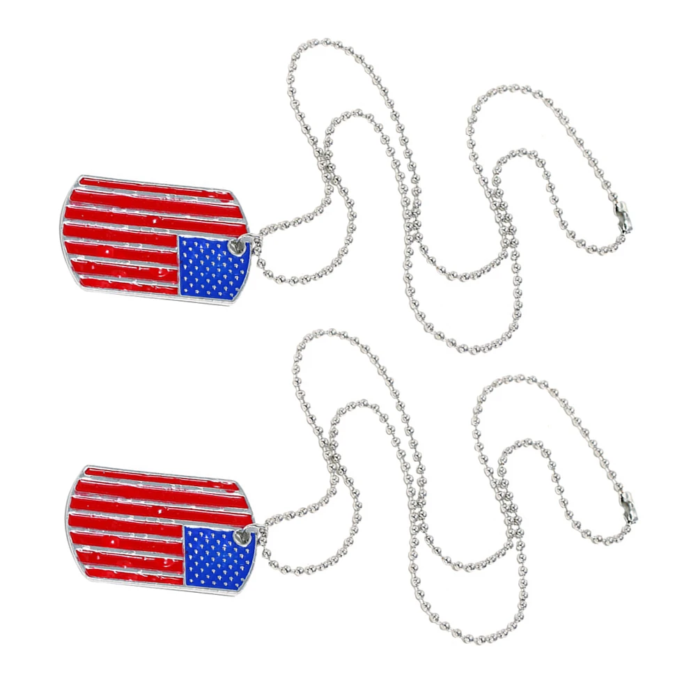 

Sweater Chain Patriotic Decor Dog Tag Pendant Jewelry for Women American Flag Charm Necklace