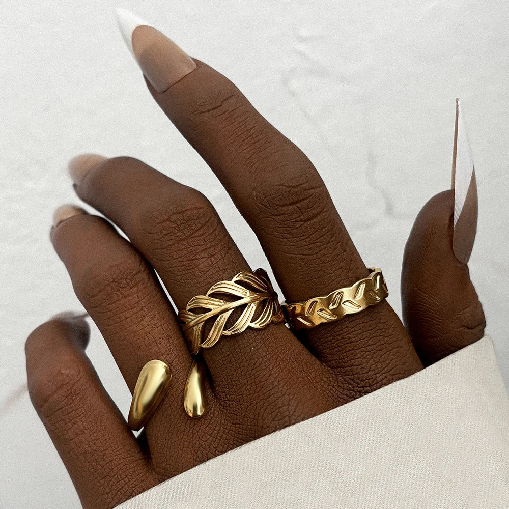 Aepede Stainless Steel Minimalist Geometric Ring Open Adjustable Ring Men Women Fashion Jewelry Party Friend Gift