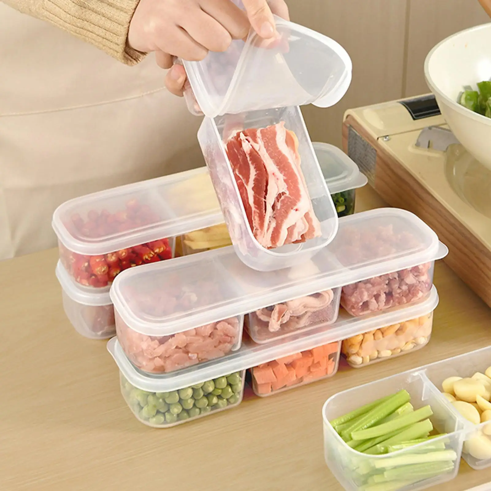 

Refrigerator Storage Container Stackable Box With Lid Divided Container Refrigerator Compartments Sealed Freshening for home