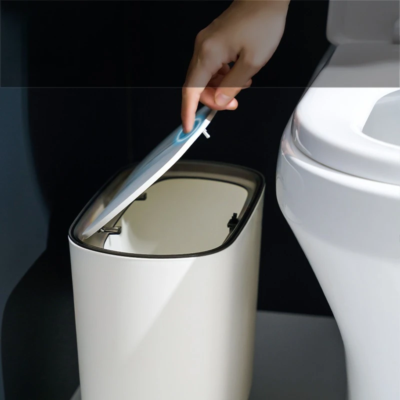 Narrow Gap Bathroom Trash Can with Press Lid Waste Sorting Household Toilet Bin
