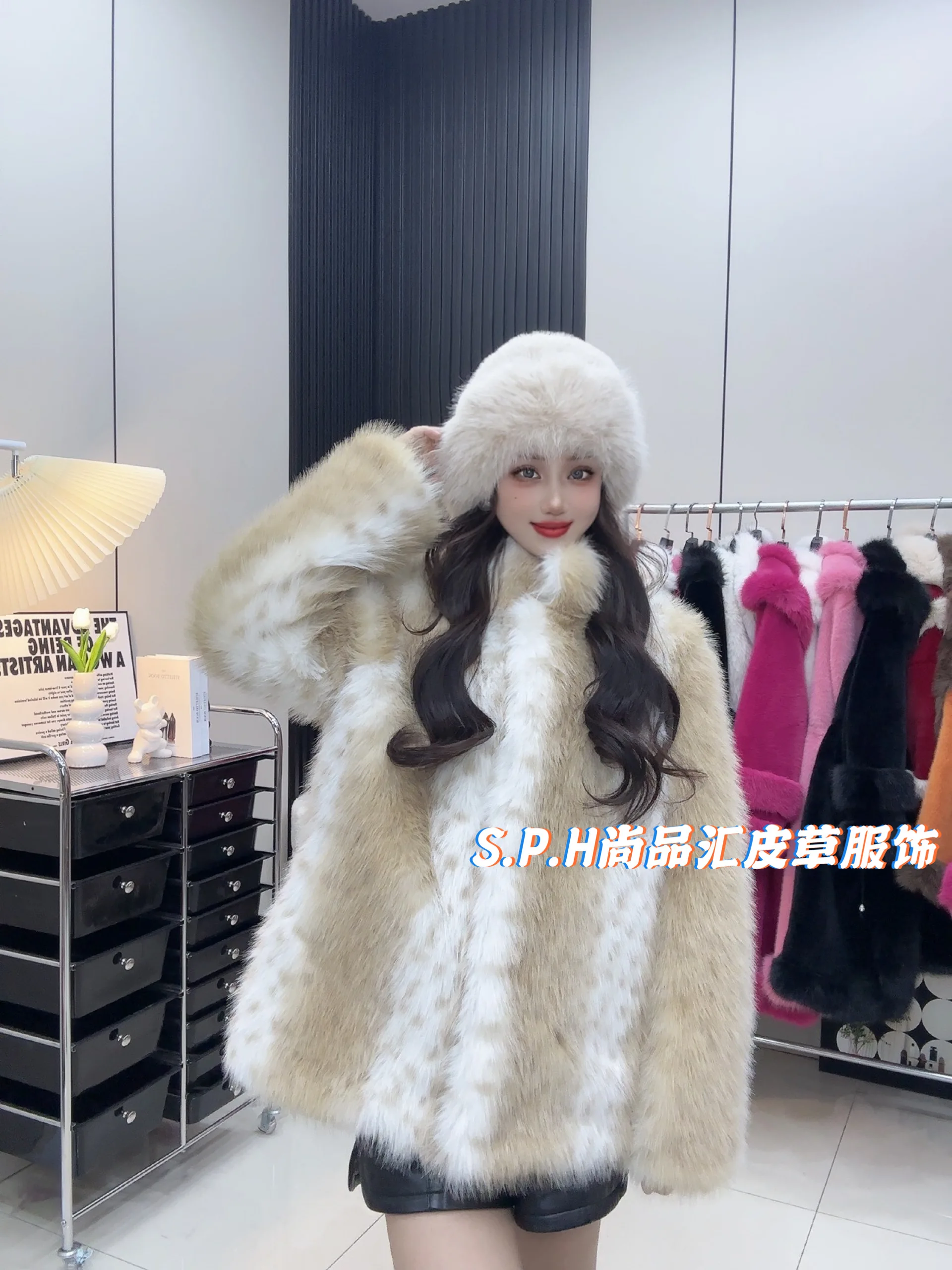 Winter Fur Environmental Protection Fur Toka Fur Winter Thickened Warm Slimming Contrast Color Long Sleeves Comfort Coat