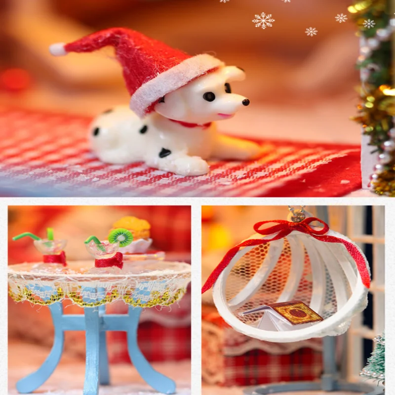 مجموعة بيت الدمى الليلية الشتوية من OUZEY، مجموعة خشبية ثلاثية الأبعاد يمكنك صنعها بنفسك، هدية رومانسية لعيد الميلاد للمراهقين #5