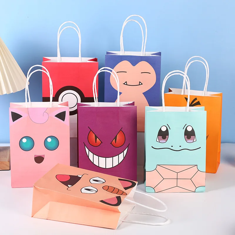 Kawaii Pokemon Birthday Packing Bag Hand-held Paper Packing Treat Kraft Paper Bag Theme Packaging Party Festive Supplies Gift