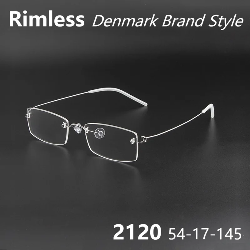 Montura de Gafas de Titanio sin Marco, Ultraligera, sin Tornillos, Estilo Cuadrado, Marca Danesa, Modelo 2120, Alta Gama