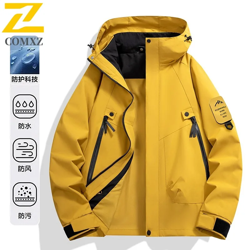

Autumn Water-Resistant hard shell Jacket Windproof Hooded Outdoor Windbreaker for Hiking Workwear Urban Street Style Lightweight