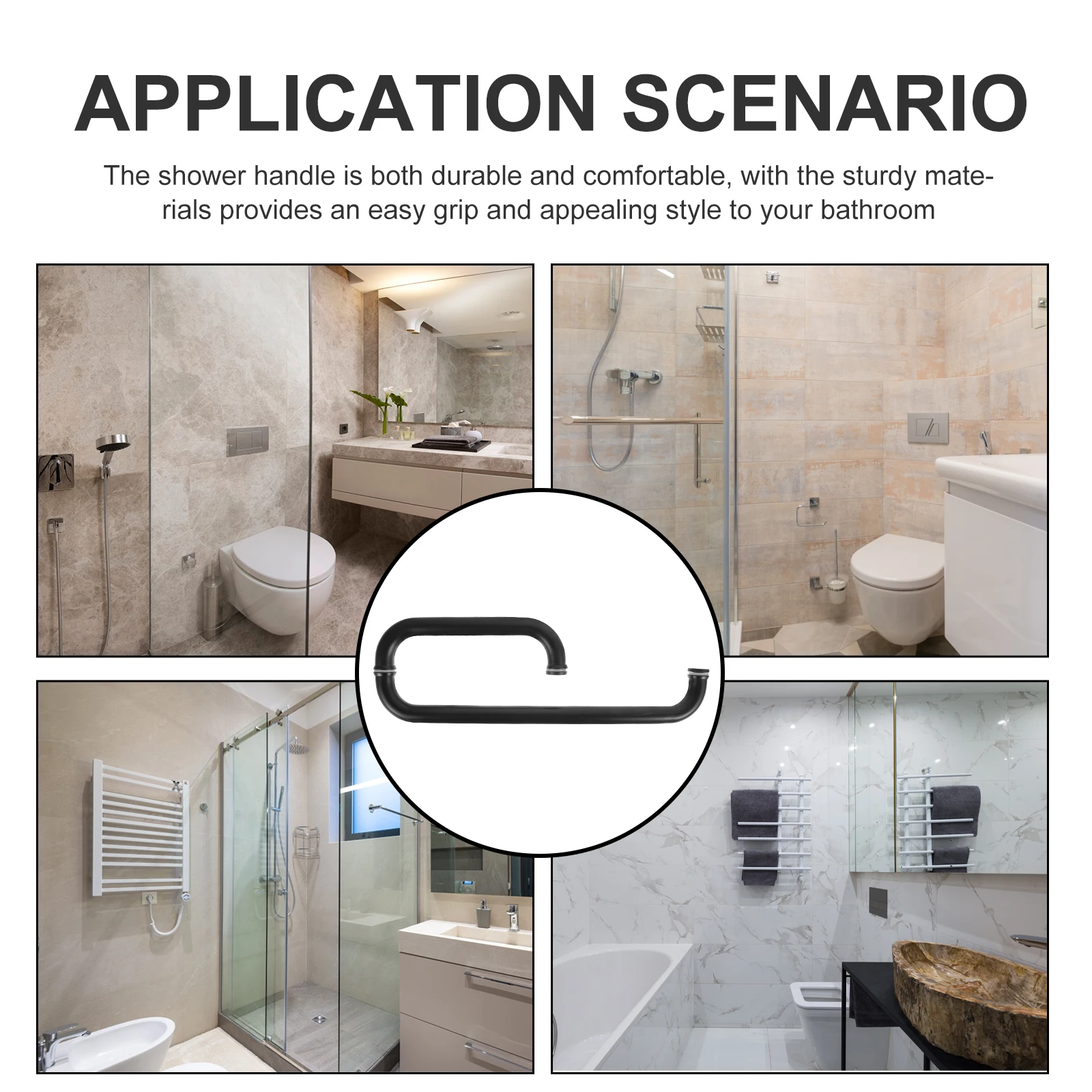 

Bathroom Door 225x425mm Black Stainless Steel Shower Glass Shower Door Handle Glass Pull Handles Replacement Sliding Hardware