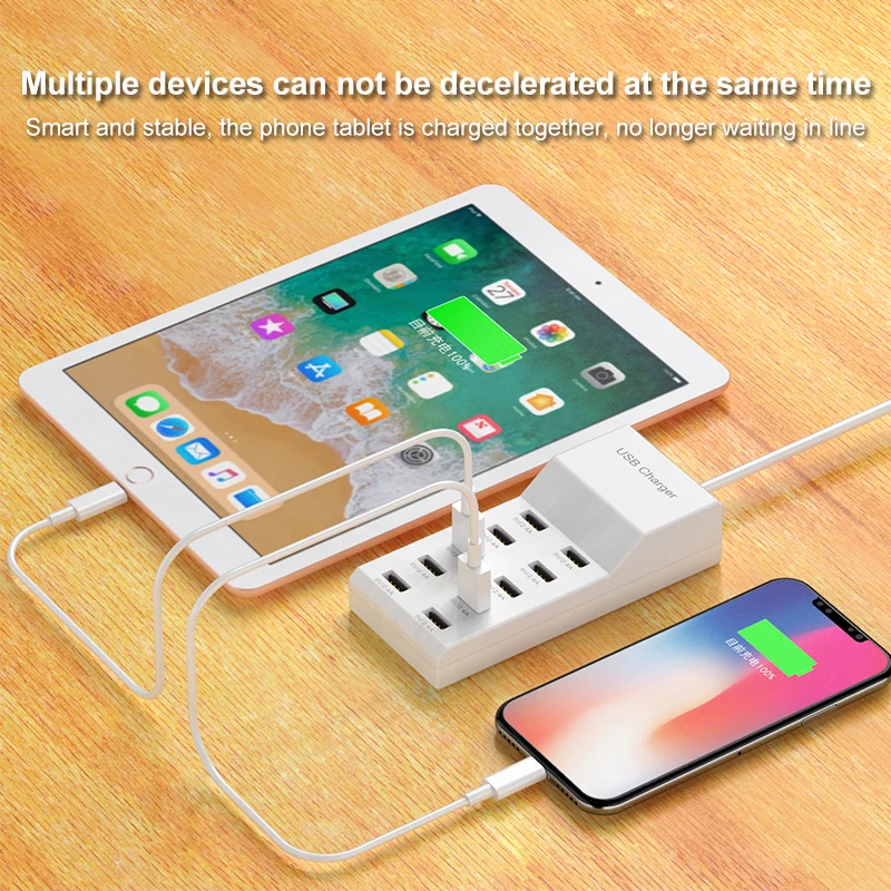 10 Ports USB Hub Fast Charger Portable Type C Power Adapter for Home Office Travel Wall Charger EU/UK/US Plug Power Strip Socket